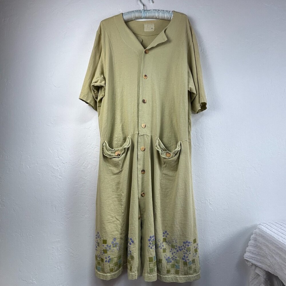 Vintage 1999 Blue Fish Hand Painted Midi Dress Size 2 Lagenlook Art to Wear OOAK